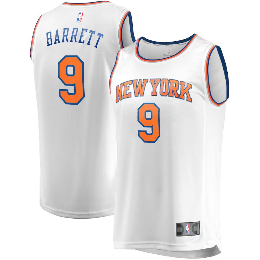 Men New York Knicks 9 RJ Barrett Fanatics Branded White Fast Break Player NBA Jersey